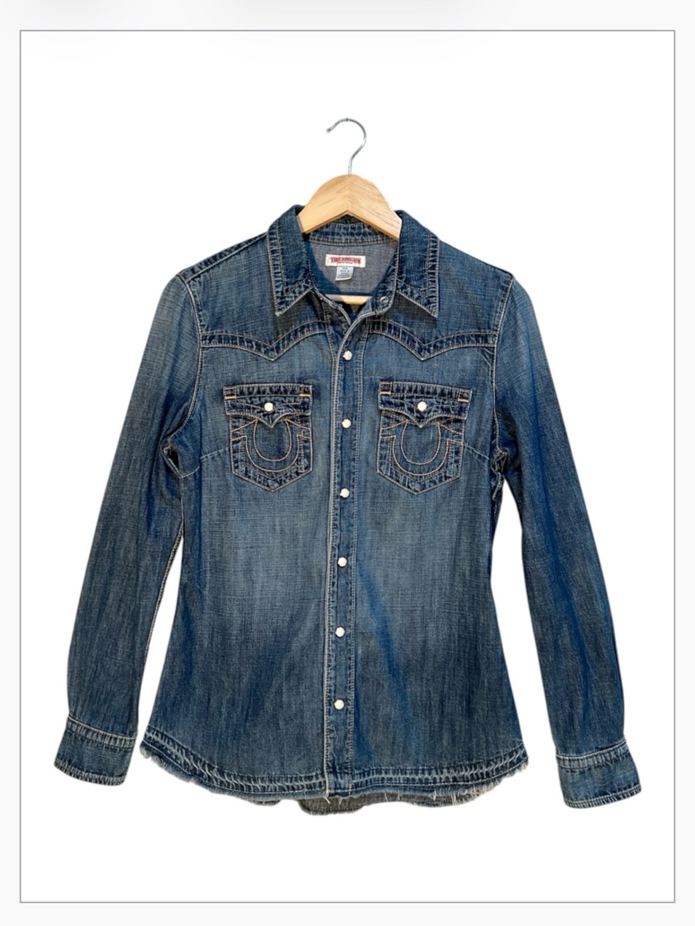True Religion Western Denim Shirt M Horseshoe Pearl Sna